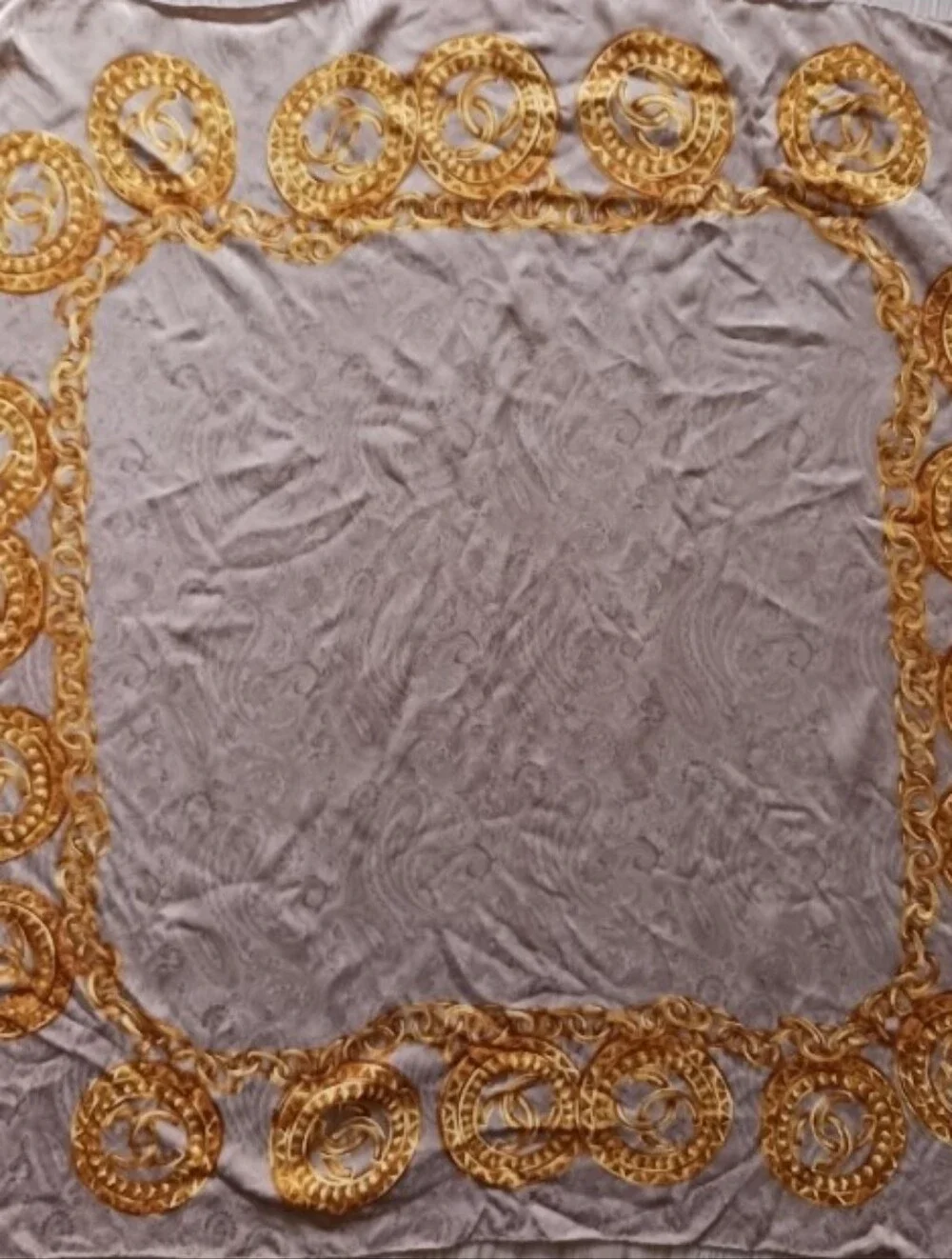 CHANEL Vintage  Beige Scarf with Gold Chain Medallion Motif  34